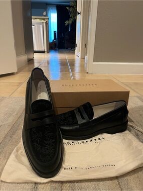 Duke + Dexter Men’s Black Velvet-Trim Penny Loafers